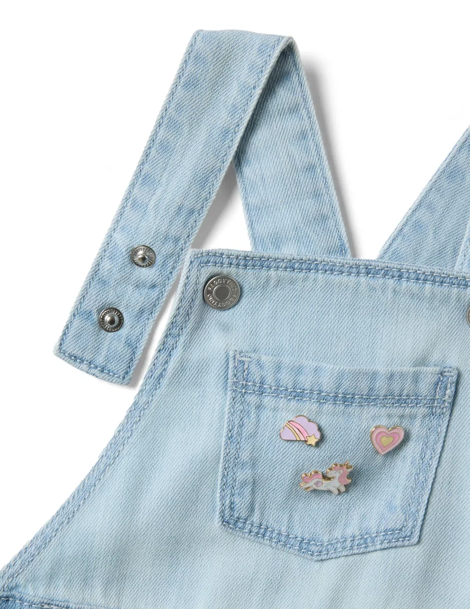 OVS Kids Salopette Corta in Misto Cotone Denim Azzurra da Bimba Regular Fit
