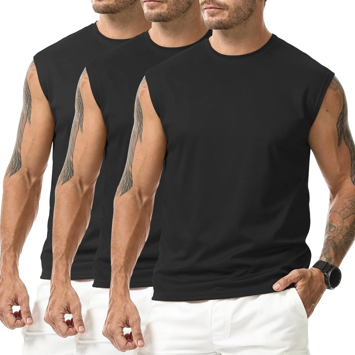 Suwangi 3 Pezzi Canotte da Uomo Sportiva Palestra Canotte Senza Maniche Allenamento Running Bodybuilding Smanicato