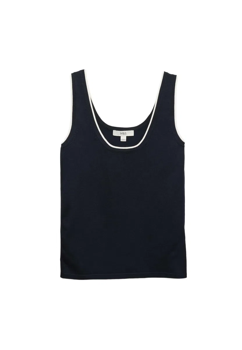 Marks & Spencer Donna Aderente Contrast Dettaglio Maglia Top – vestibilità Slim