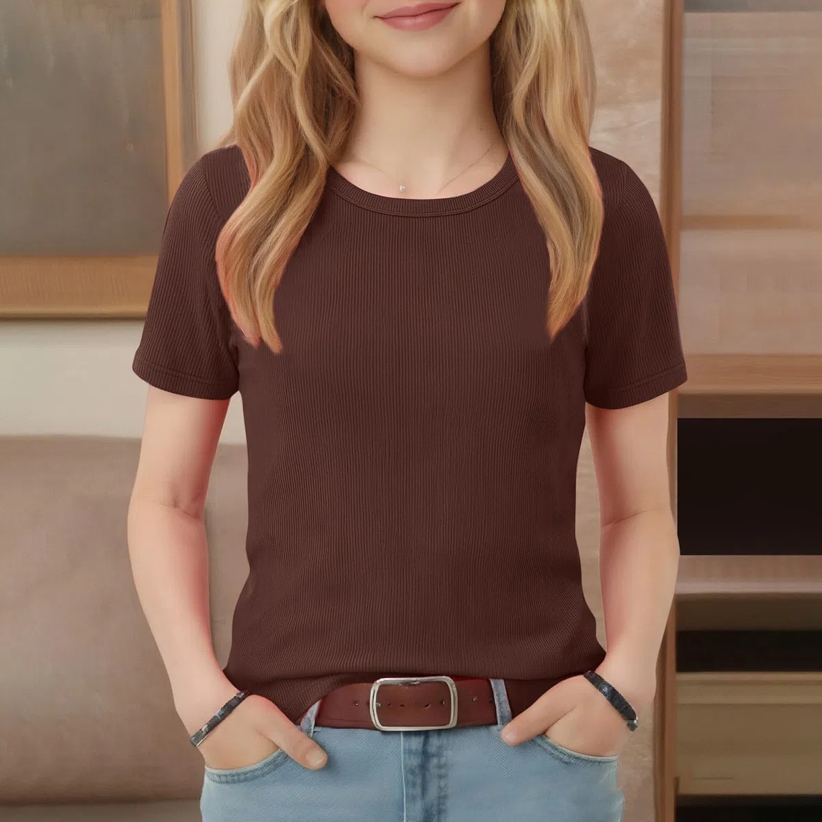 Maglietta Bambina Magliette Intime Unita T Shirt Marrone Bambina Slim 12 Anni Maglia Color Carne Top Elasticizzata Tshirt A Maniche Corte Comoda Shirt Abbigliamento per La Casa