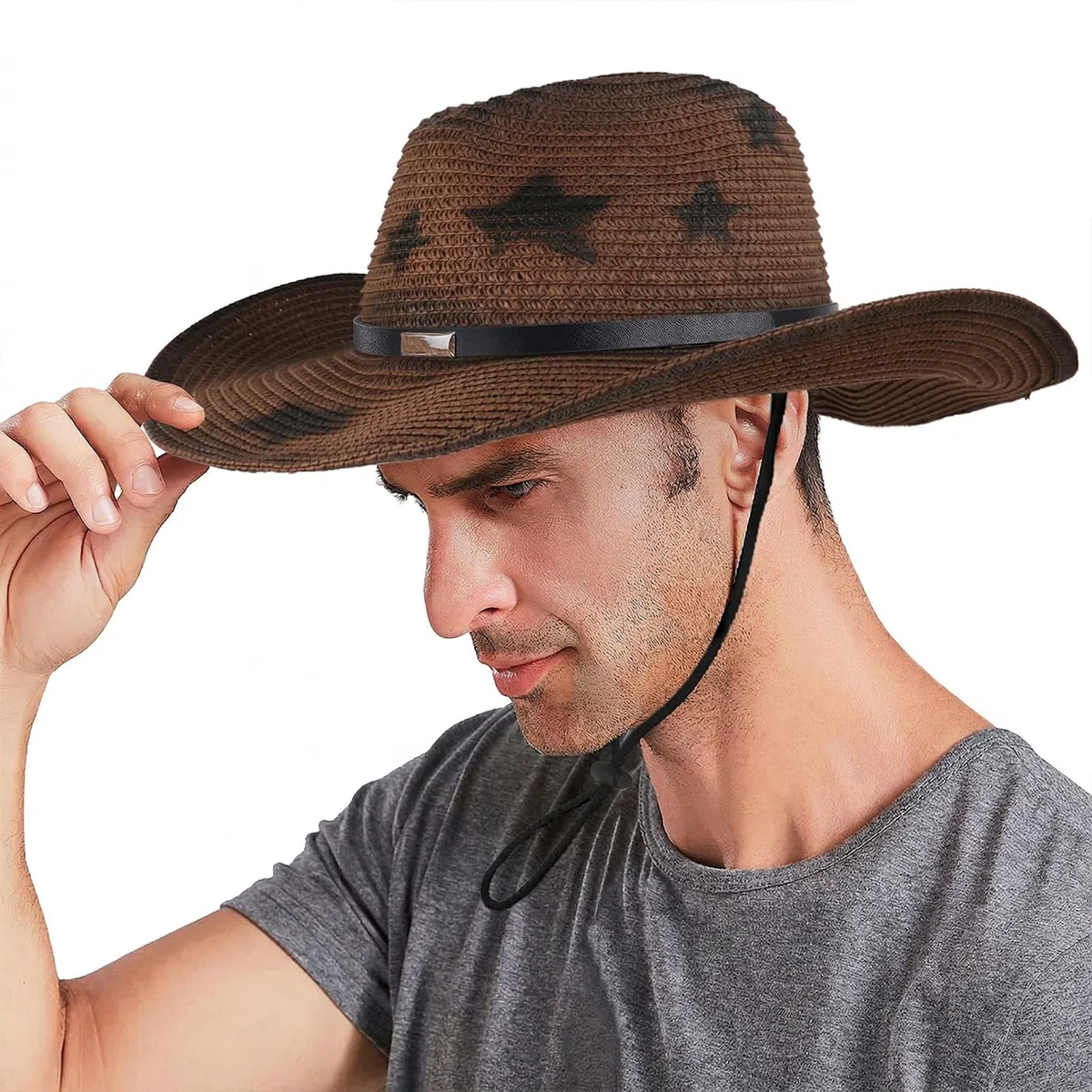 JIAHG Cappello da cowboy, unisex, cappello di paglia da uomo, cappello estivo, cappello da sole, cappello da pirata, cappello da spiaggia
