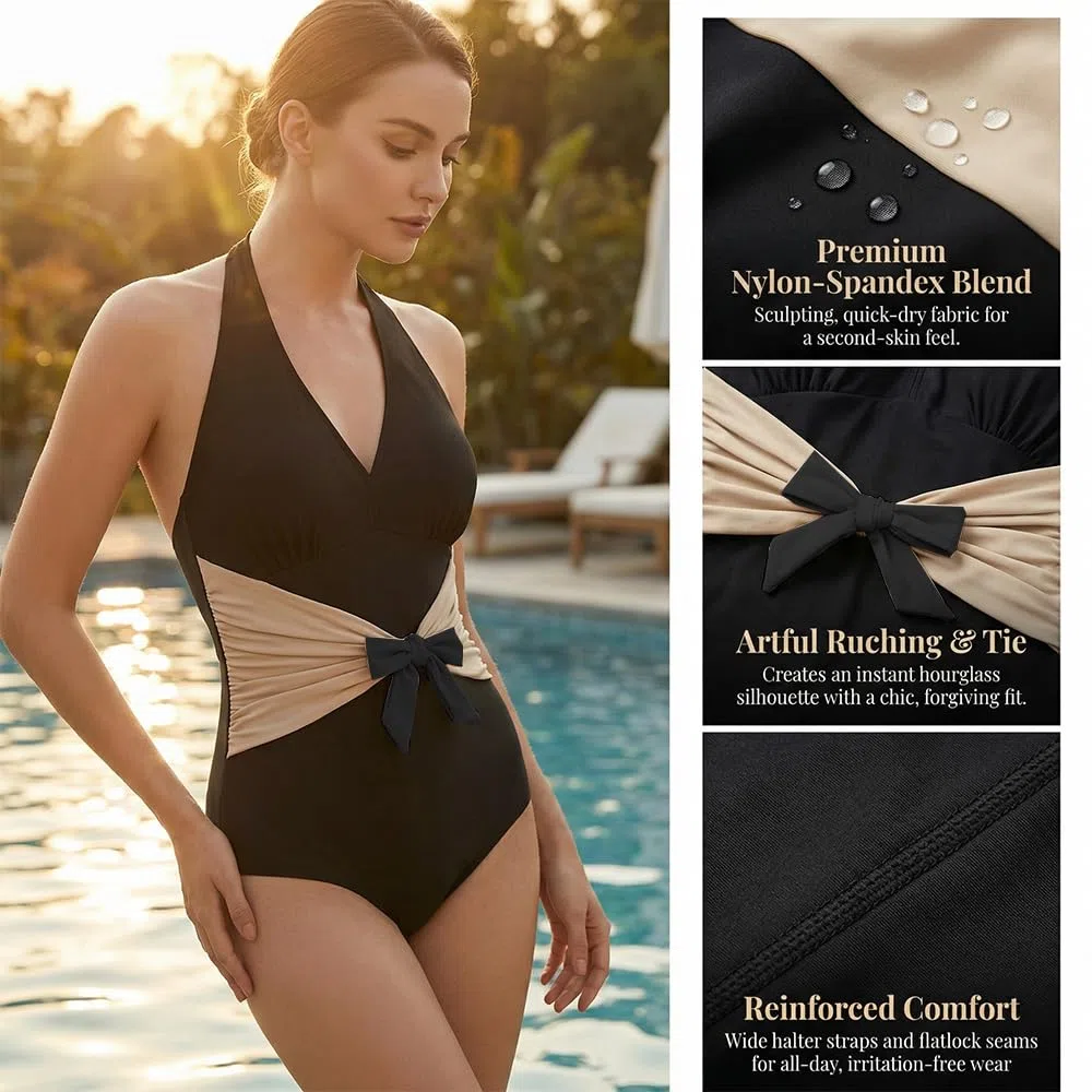Costume Intero Donna Halter Monokini Costume Contenitivo Vita Alta One Piece Tankini Body Modellante Mare Elegante Bikiniset No Segno Abbronzatura Costumi Interi Curvy