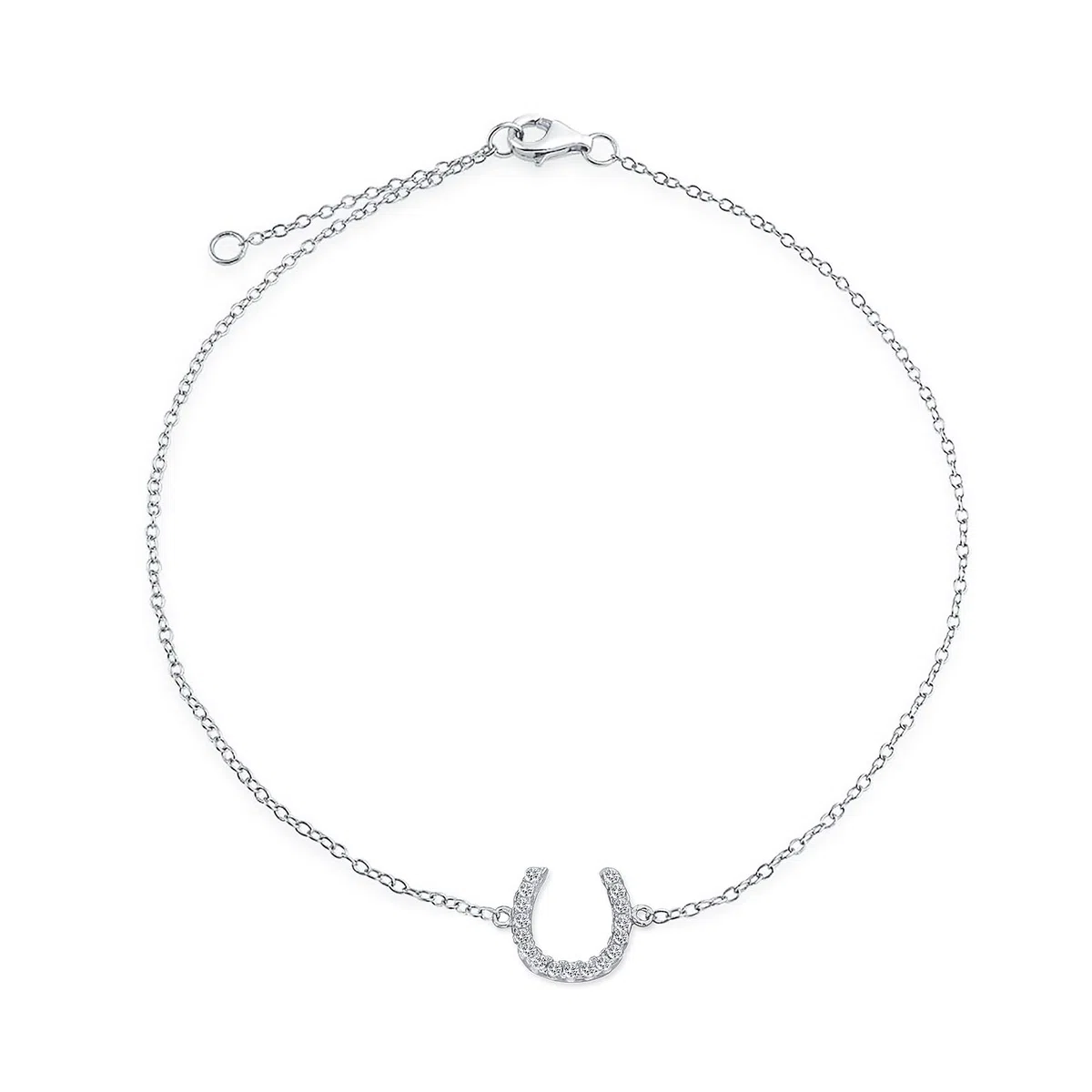 Cavigliera con ciondolo a ferro di cavallo e accenti delicati in CZ, gioiello western portafortuna per donne e adolescenti, placcato oro in argento sterling .925, lunghezza 9-10 pollici.