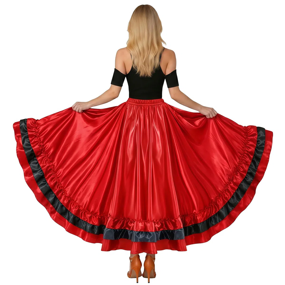 Baisdan Gonna da Donna per Danza del Ventre - Gonne Multistrato con Volant in Raso per Flamenco Spagnolo, Danza del Toro Spettacolo