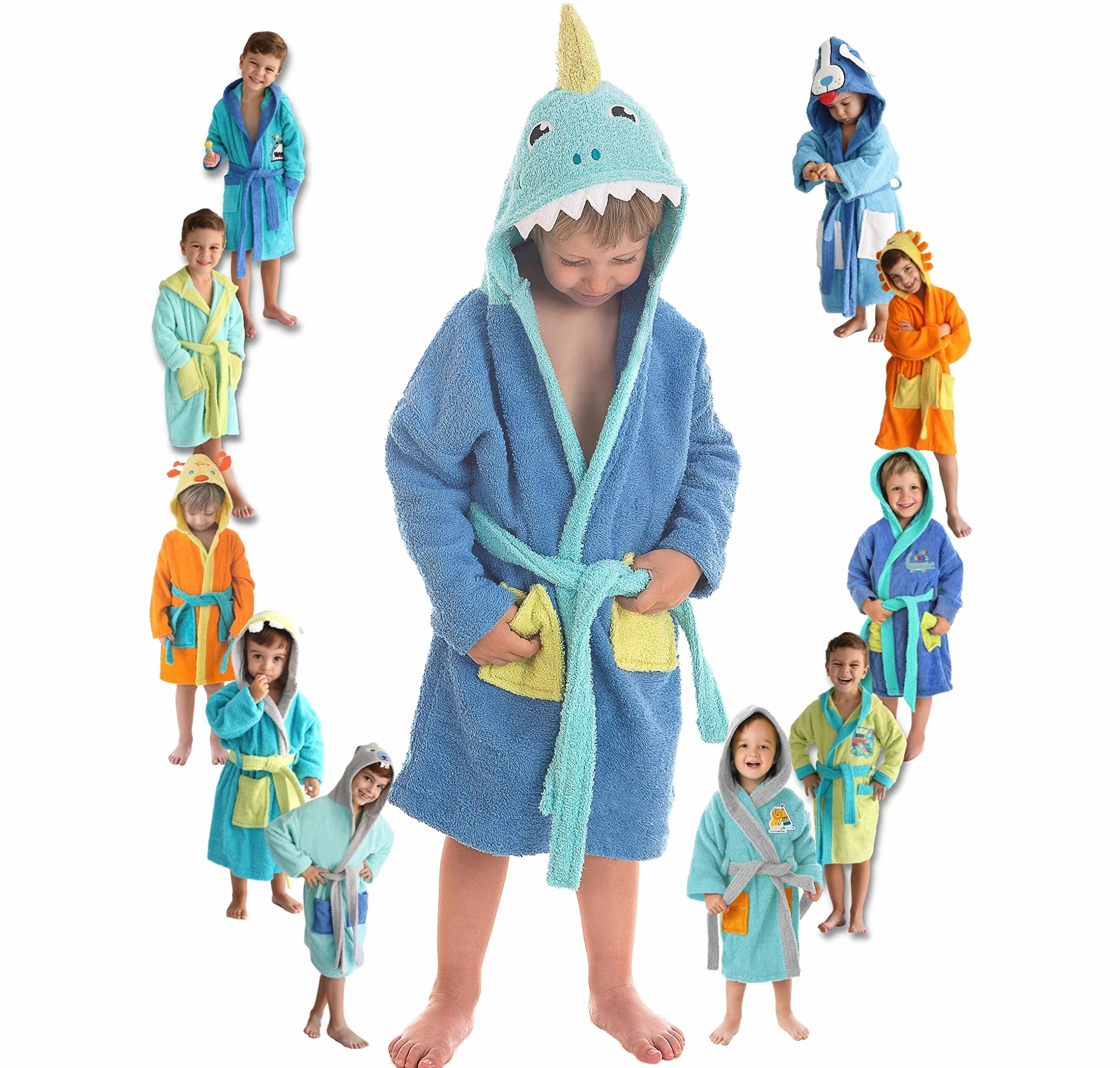 LEBENGOOD - Accappatoio Bambini adolescenti Cotone: Bambino, Bambina - 100% Cotone OEKO-TEX - 2 tasche, cintura, cappuccio