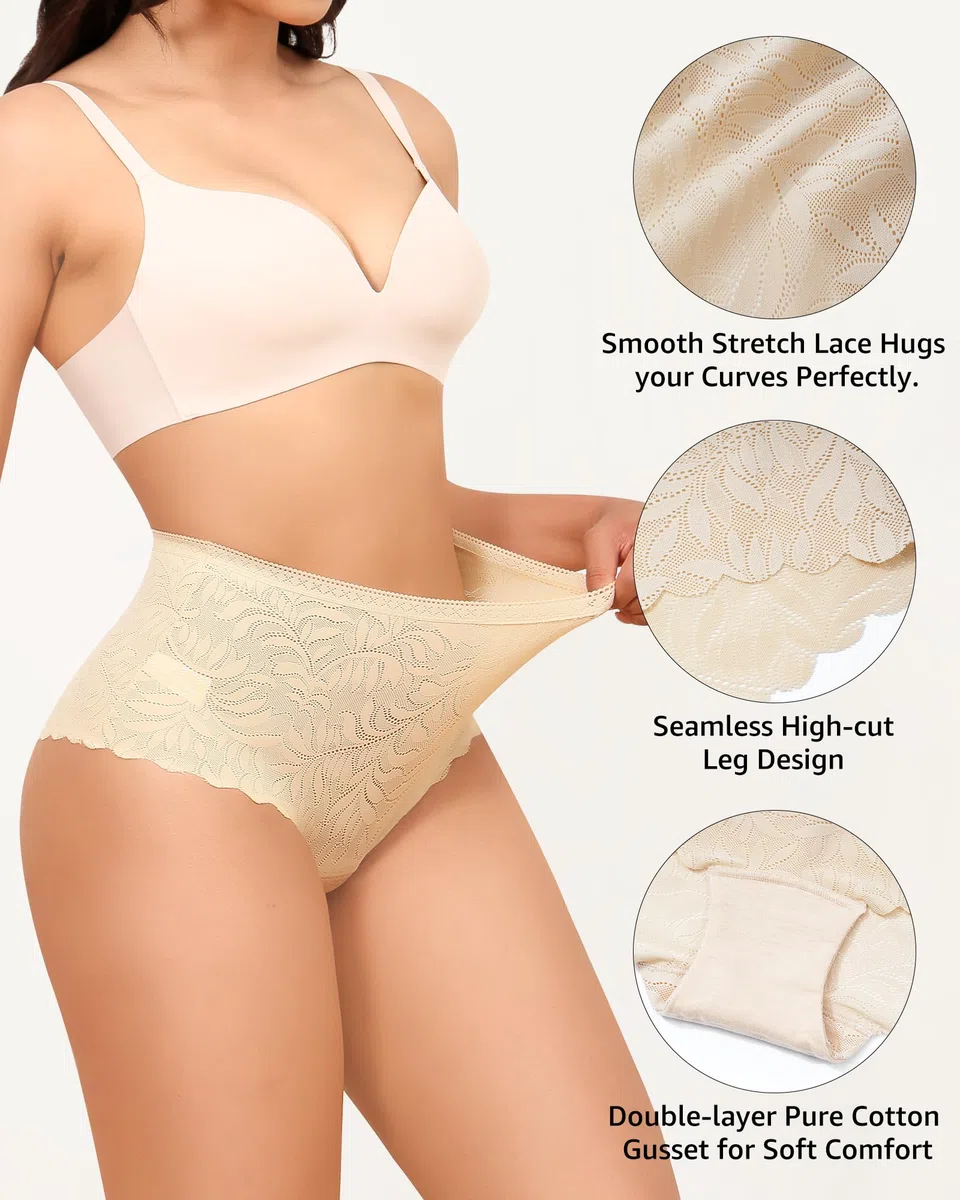 Levao Mutandine da donna in pizzo corto morbido e confortevole, slip invisibile, da donna, intimo, sexy, senza cuciture, da donna, confezione da 5