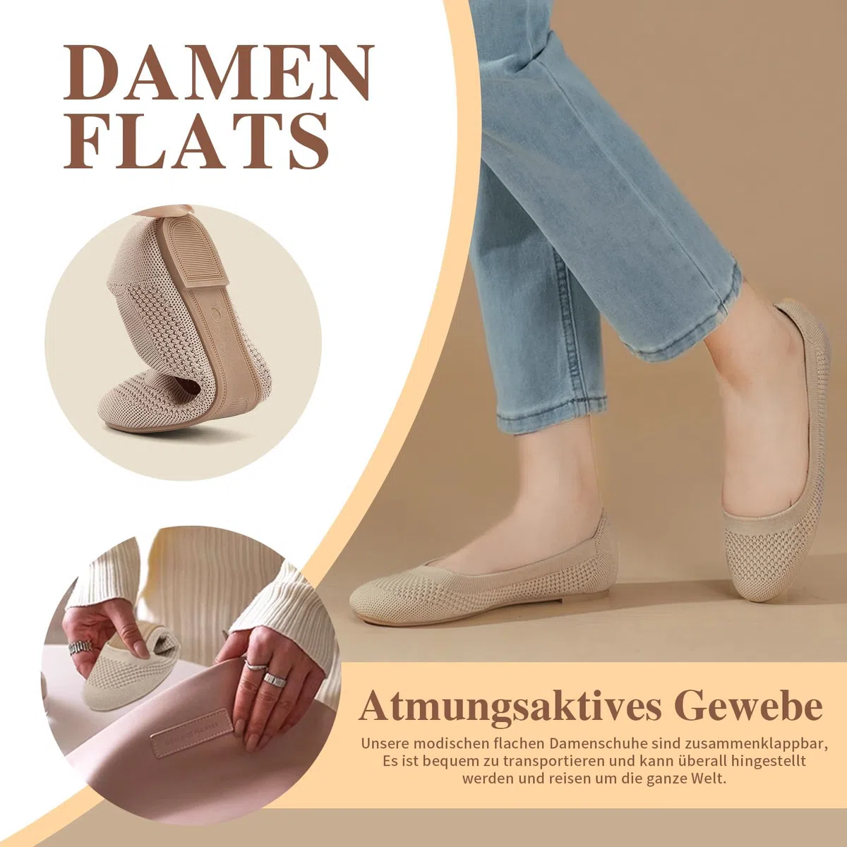 Ballerine Donna Piatte Basse Scarpe Comode con Punta Rotonda Eleganti Ballerines per Maglia Comode Ballerine Slip-on Scarpe
