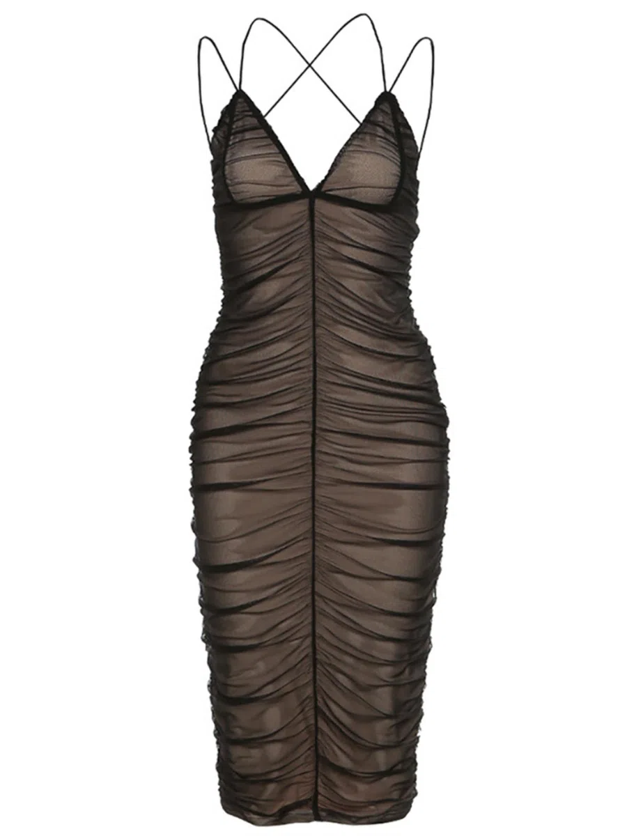 WEITING Elegante Abito Midi Senza Schienale con Cinturino per Spaghetti Moda Donna Nero Senza Maniche Aderente Abiti Lunghi Sexy Vestido-Black,S