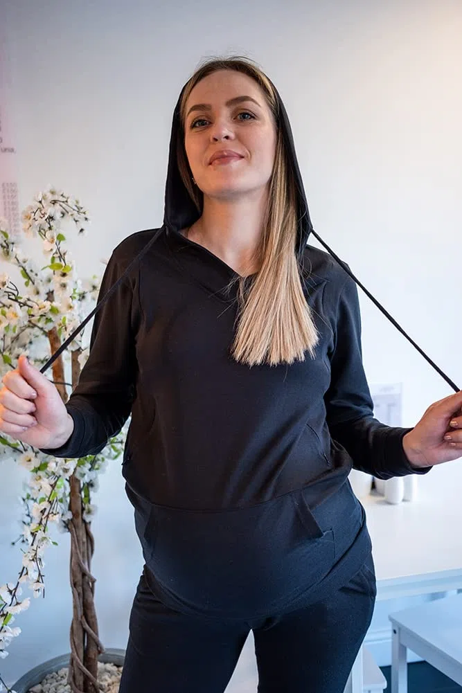 Mamatoto Felpa con cappuccio per allattamento maternità morbida al tatto per gravidanza e allattamento al seno con tasca a canguro