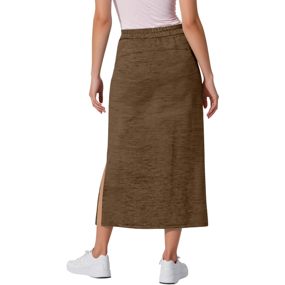 Gonna a Ruota da Donna con Coulisse, Spacchi Laterali, Tasche, Elasticizzata e Comoda, Tinta Unita, a Vita Alta