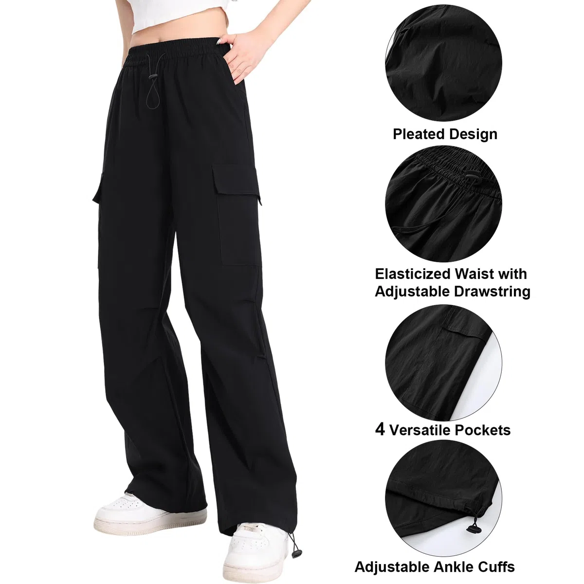 Pantaloni Cargo Donna Y2K Larghi Pantalone Lavoro ad Asciugatura Rapida Elasticizzati a Vita Alta Multi-Tasca Streetwear