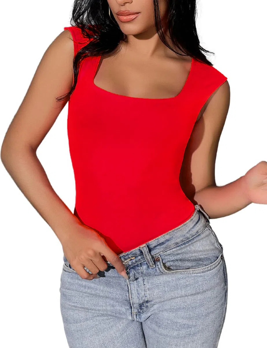 Aranmei Body da donna sexy causale con scollo quadrato senza maniche canotta body Teddy Clubwear per uscire