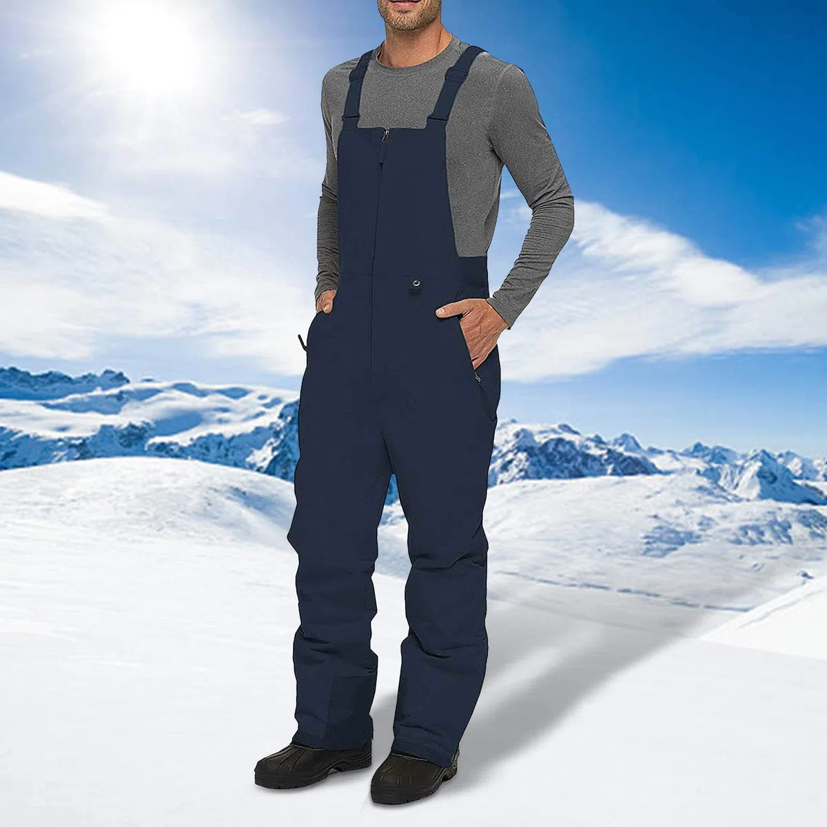 Tuta da uomo, invernale, calda, salopette da uomo, impermeabili, spesse, antivento, con chiusura lampo e tasca, pantaloni da neve, tinta unita, con calda imbottitura