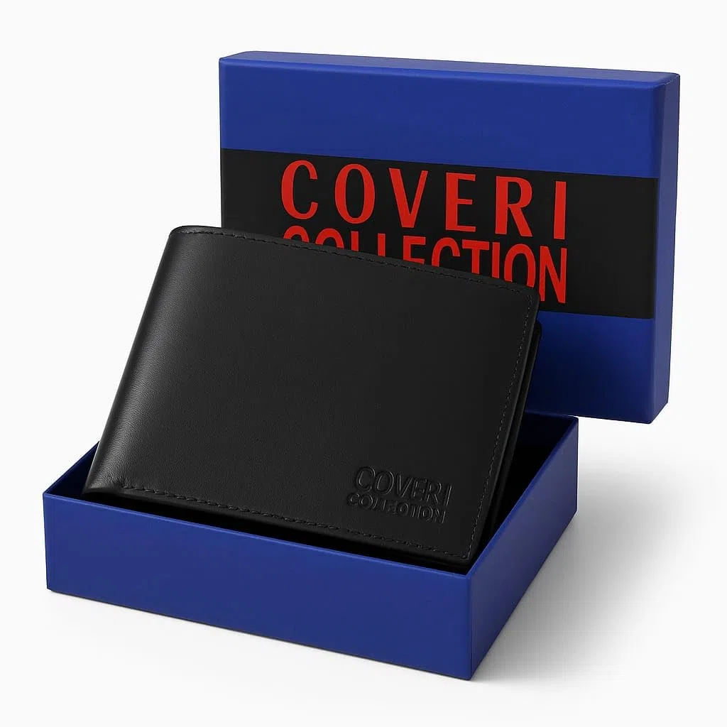 COVERI COLLECTION Portafoglio Uomo in Vera Pelle – Elegante e Resistente – Porta Carte, Documenti e Banconote – Confezione Regalo. (Nero)