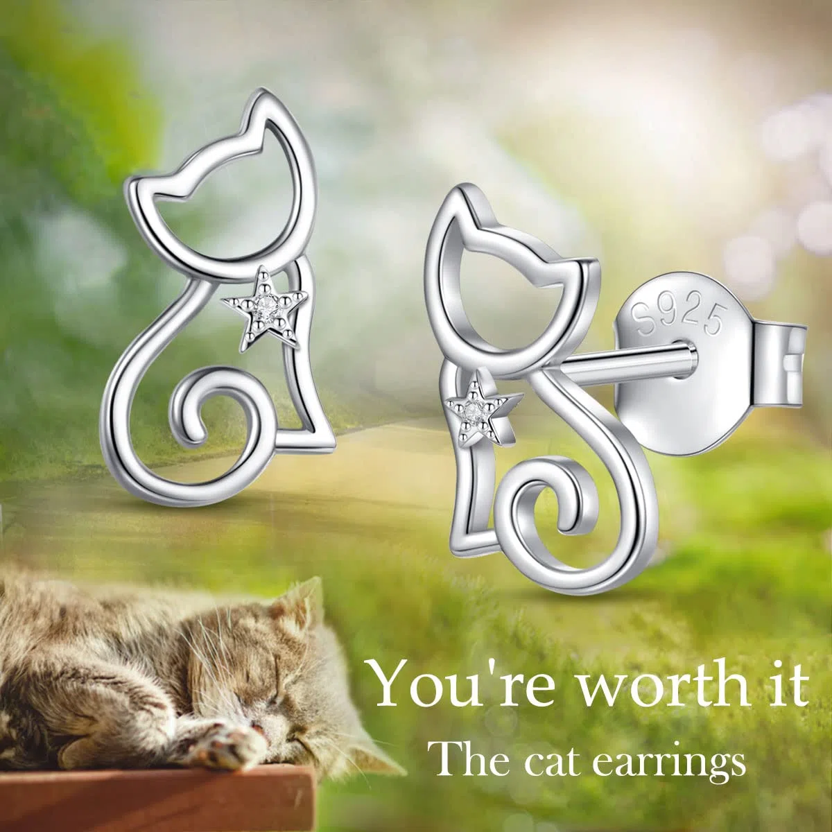 Orecchini a Lobo con Gatto in Argento Sterling da Donna, Orecchini a Cerchio con Gatto Carino Orecchini con Stella di David Orecchini con Fiocco di Neve Gioielli Regalo
