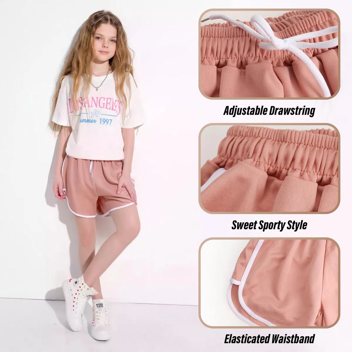 Pantaloncini sportivi da ragazza, estivi larghi 8-14 anni, pantaloncini sportivi colorati, per casual, spiaggia, scuola, confezione da 3