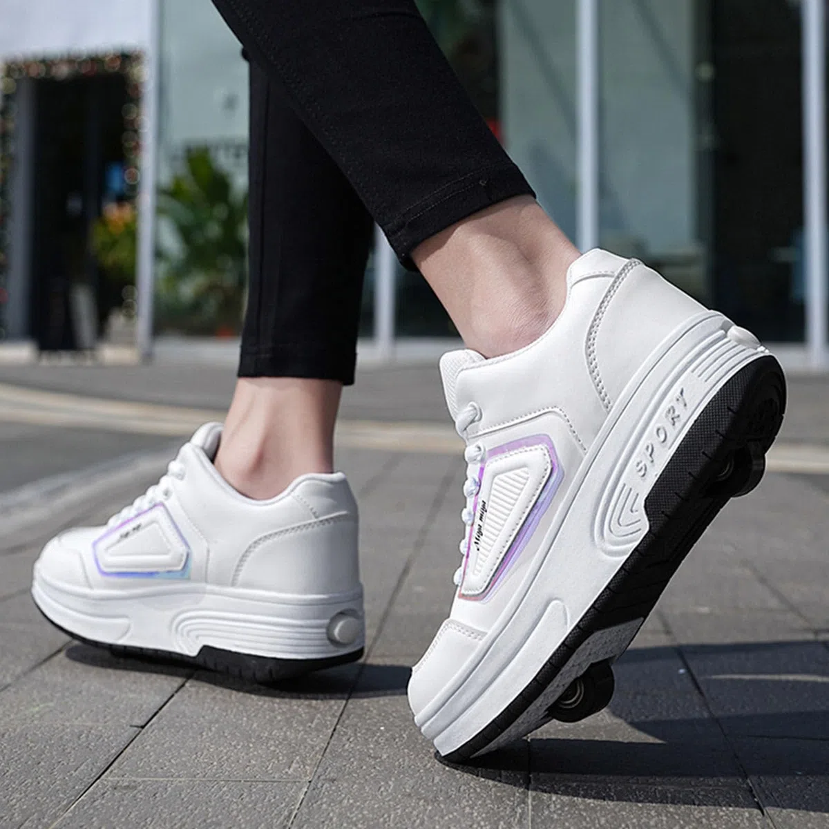 Surwin Scarpe con Rotelle Bambino, Scarpe con Ruote Posteriori Retrattili, Sneaker Lacci con Rotelle Bambini Ragazzo Ragazza Unisex Sneaker Skateboard Traspirante per Feste