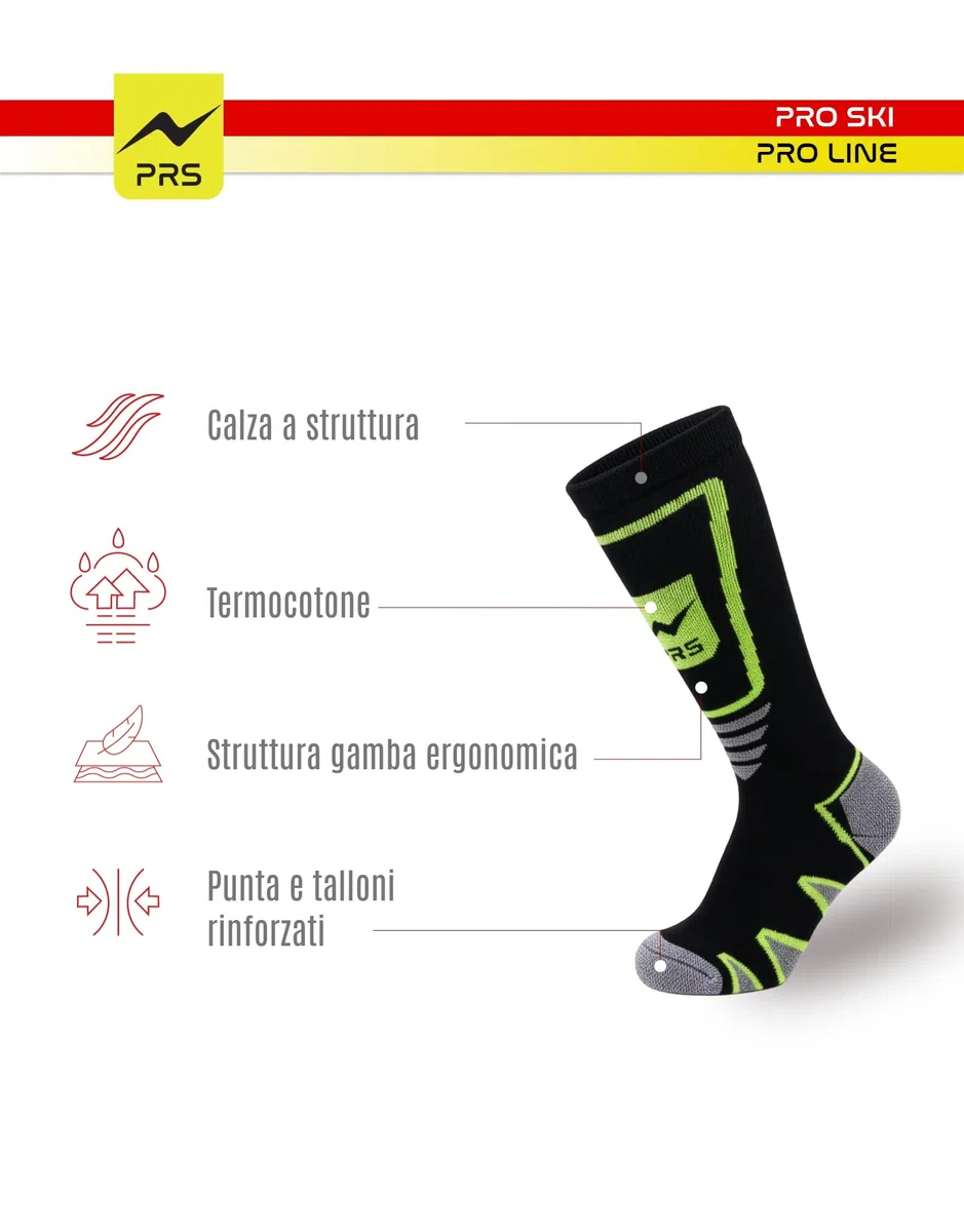 PRS Calze da Sci Uomo Termiche, Calze Bambino Ragazzo da Sci Termiche, Confortevoli, Ergonomiche, Termocotone, Calza da Montagna e Snowboard, 2 Paia Nero