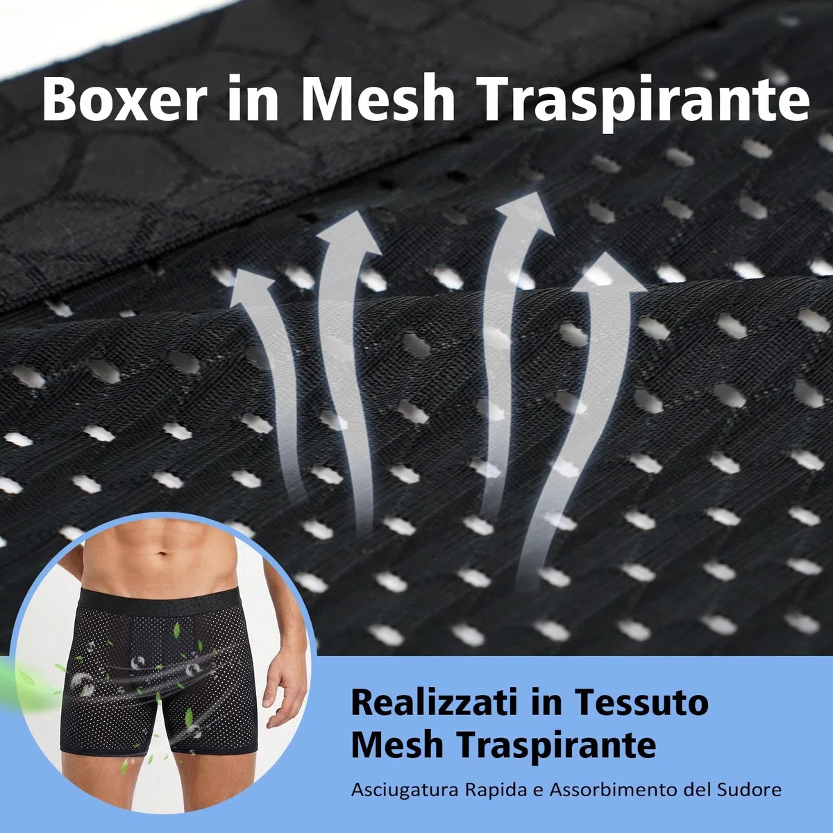 Hellomamma Boxer Uomo Mutande Lunghi: Antisfregamento Gamba Lunga Traspirante Intimo Uomo - Rete Seta Ghiaccio Comodi Senza Etichette Sportivi Quotidiano Confezione da 4