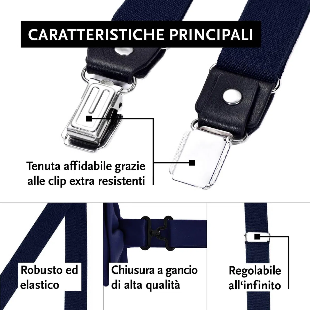 DonDon Set di bretelle eleganti e papillon per uomo e donna, forma a Y, larghezza 2,5 cm, fatto a mano - Accessorio elegante per matrimonio, festa, smoking
