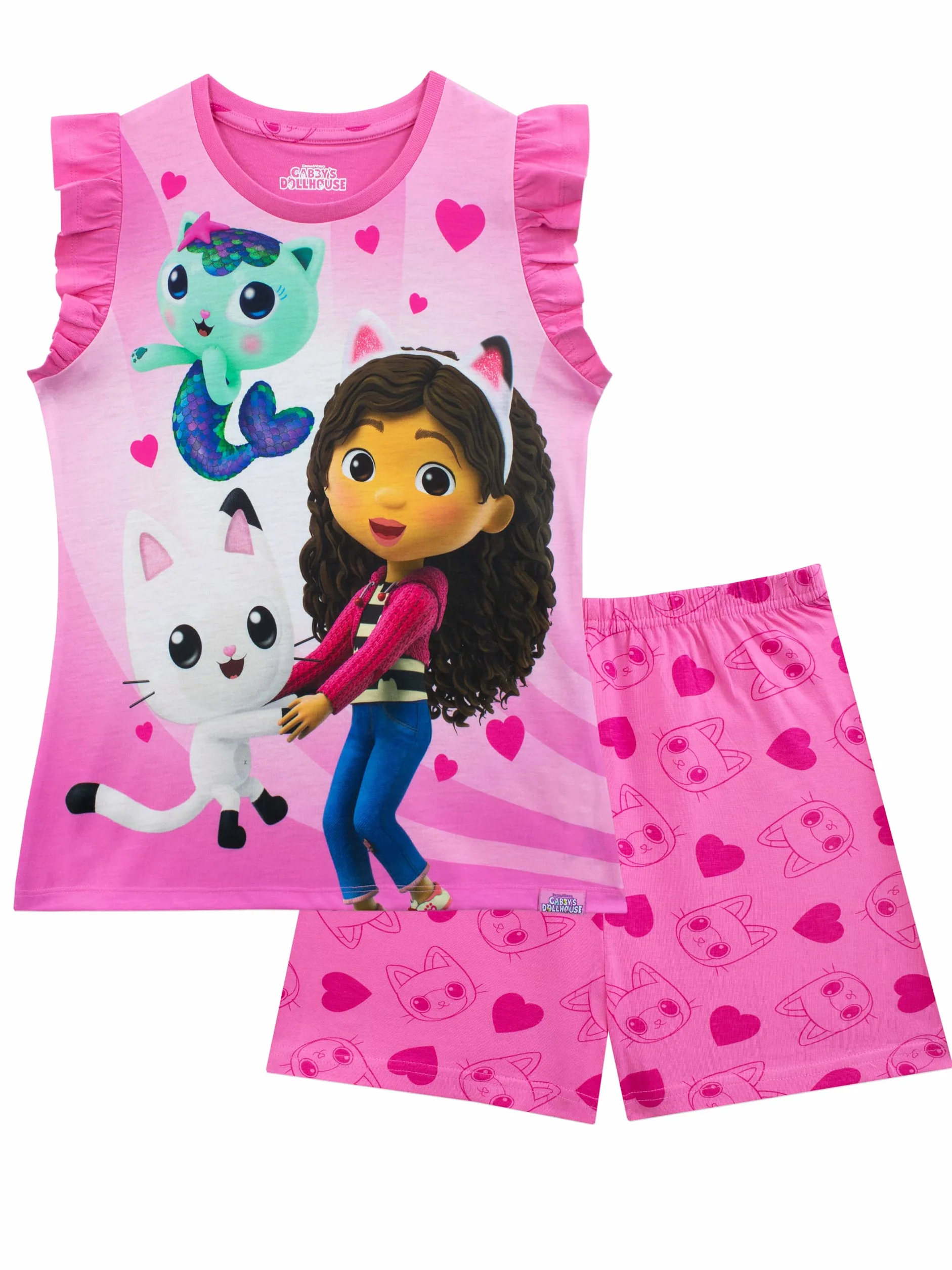 DreamWorks Pigiama Corto per Ragazze Gabby's Dollhouse Volant sulle Spalle Set Pigiama per Bambini La casa delle Bambole di Gabby