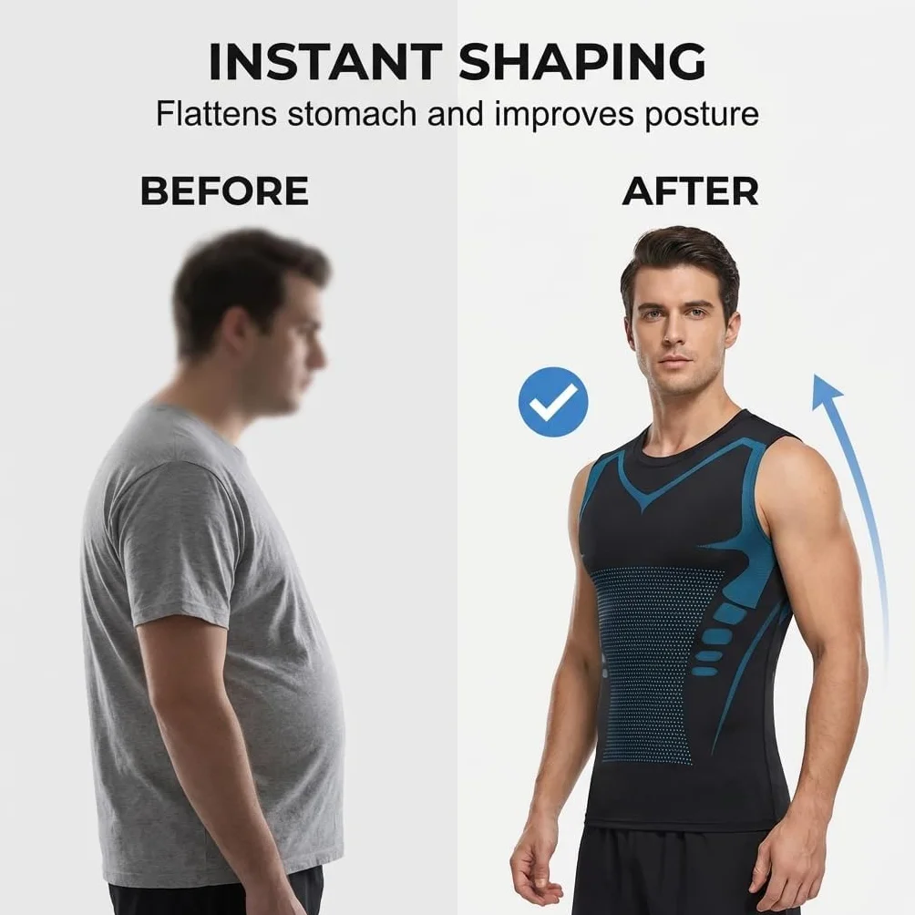 3pc Canottiera Compressione Uomo Maglia Contenitiva Snellente Modellante Pancia Dimagrante Canotta Corsa Running Traspirante Canotte Palestra Shapewear Intimo Senza Maniche Tank Bodybuilding Fascia