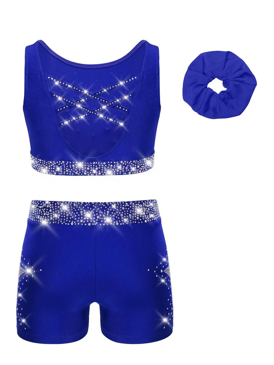 dPois Completo Sportivo da Danza Hip Hop Bambina Tuta da Ginnastica Artistica Ballo di Strada Crop Top Canotta Sportiva + Pantaloncini Sportivi Shorts + Fascia per Capelli