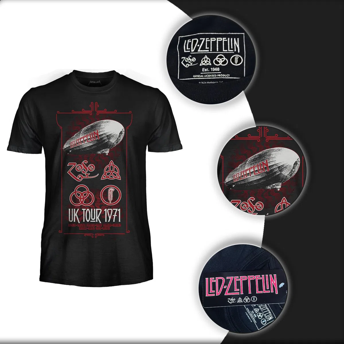 Led Zeppelin T-Shirt UK Tour 1971. Maglietta Ufficiale. Band Rock. Maglia Unisex Adulto Ragazzo.