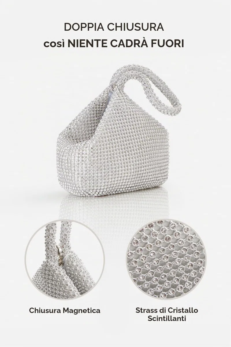 BABEYOND Pochette Donna Argento Strass Clutch Cerimonia Borsetta da Sera Elegante Borsa per Matrimonio Party Sposa