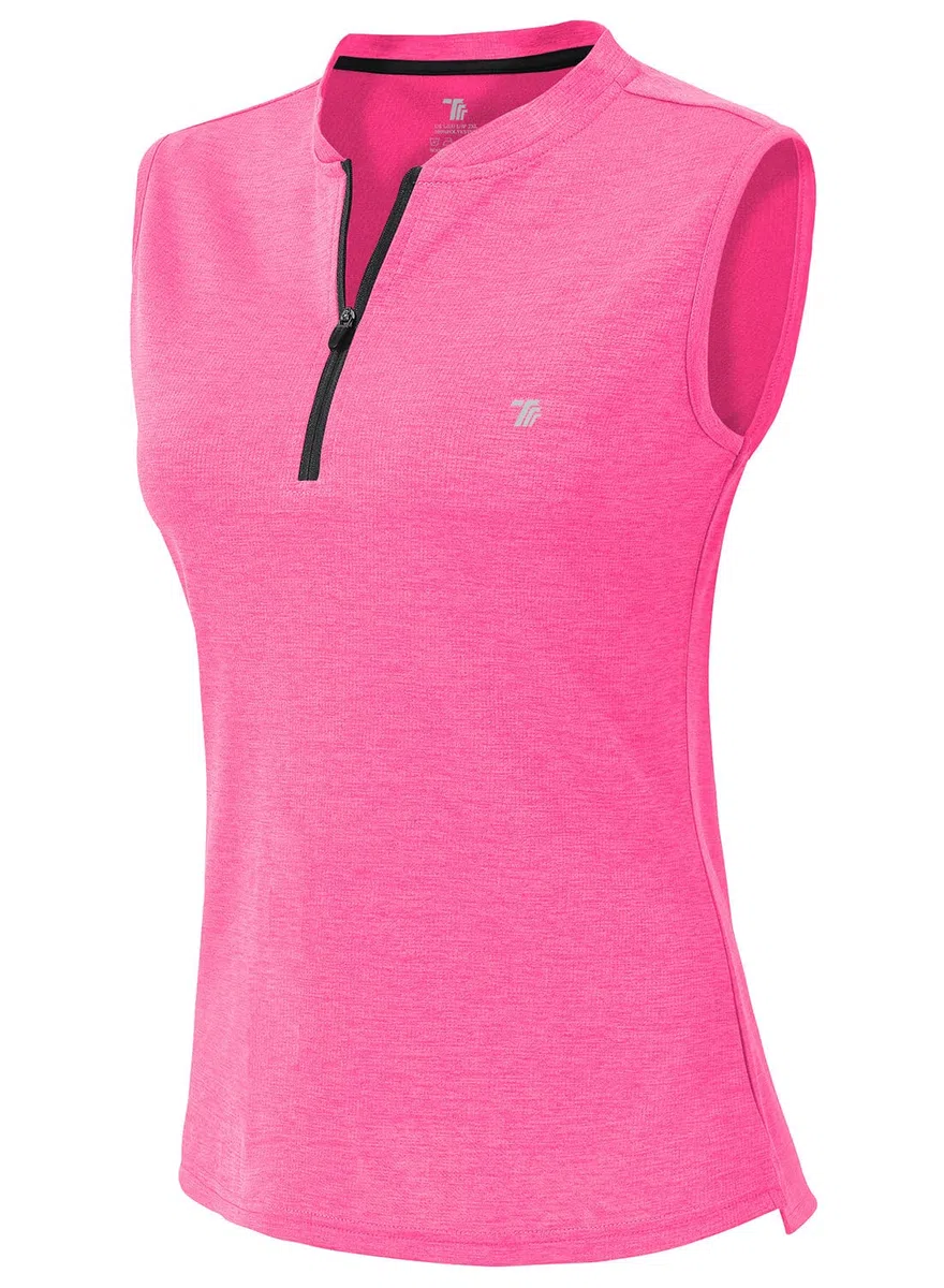 YSENTO Polo da golf da donna, senza maniche, traspirante, UPF 50+, con cerniera 1/4