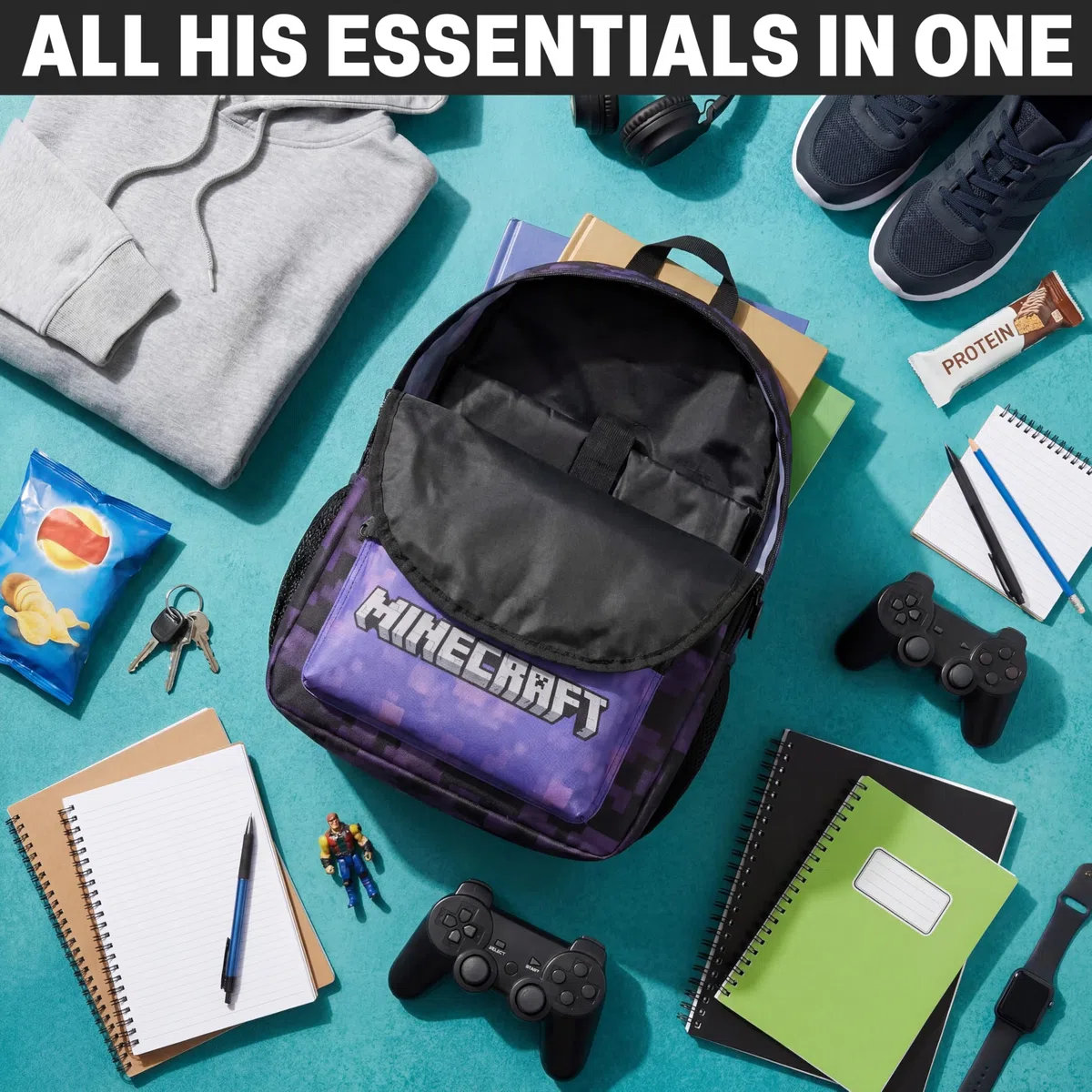 Get Trend Minecraft Zaino Scuola Ragazzo, Borsa Zaino Multi-Scomparto e Spallacci Regolabili per Scuola e Gite Idea Regalo Ragazzo (Viola/Multi Minecraft)