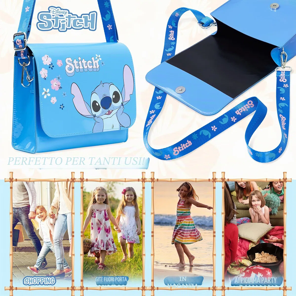 Disney Borsetta Bambina - Stitch Frozen Borsa Bambina Borsa Tracolla Regolabile Stitch Gadget Originale Borse Bambina Idea Regalo Compleanno Comunione Natale