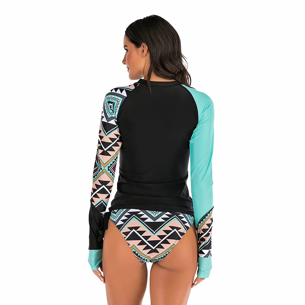 Costume da Bagno con Maniche da Donna Costume da Bagno a Due Pezzi Rash Guard Surfwear