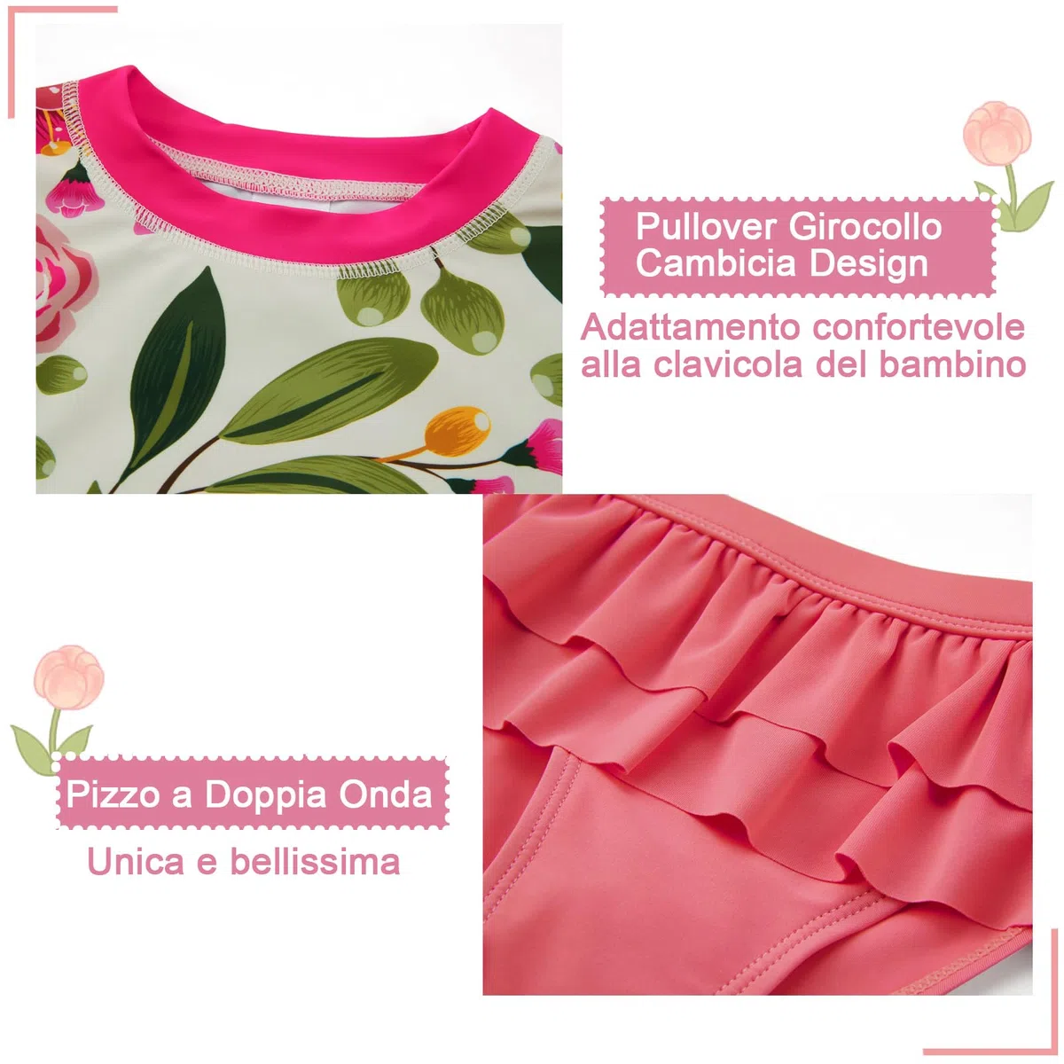 Bambine Costume da Bagno Manica Lunga Tankini UPF 50+ Protezione Solare Ragazza Rash Guard Set 3-8 Anni