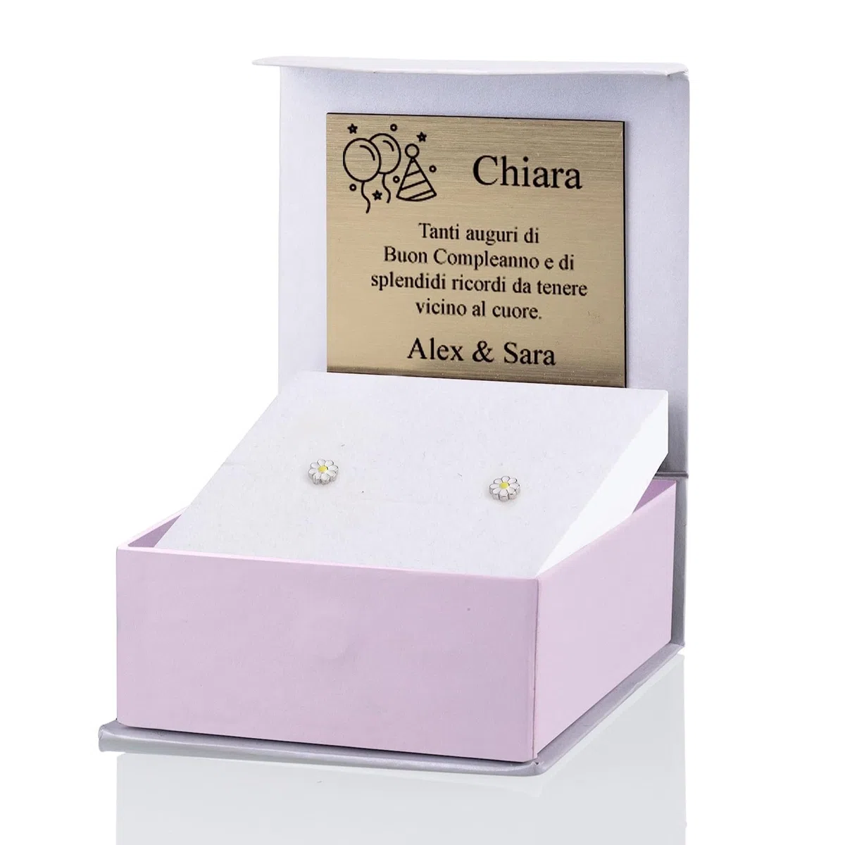 Sakrami Orecchini in Argento 925 con Perno per Bambini Margherita Smaltata - Kids Collection + Confezione Regalo Personalizzata - Orecchini per Nascita Comunione Battesimo Compleanno