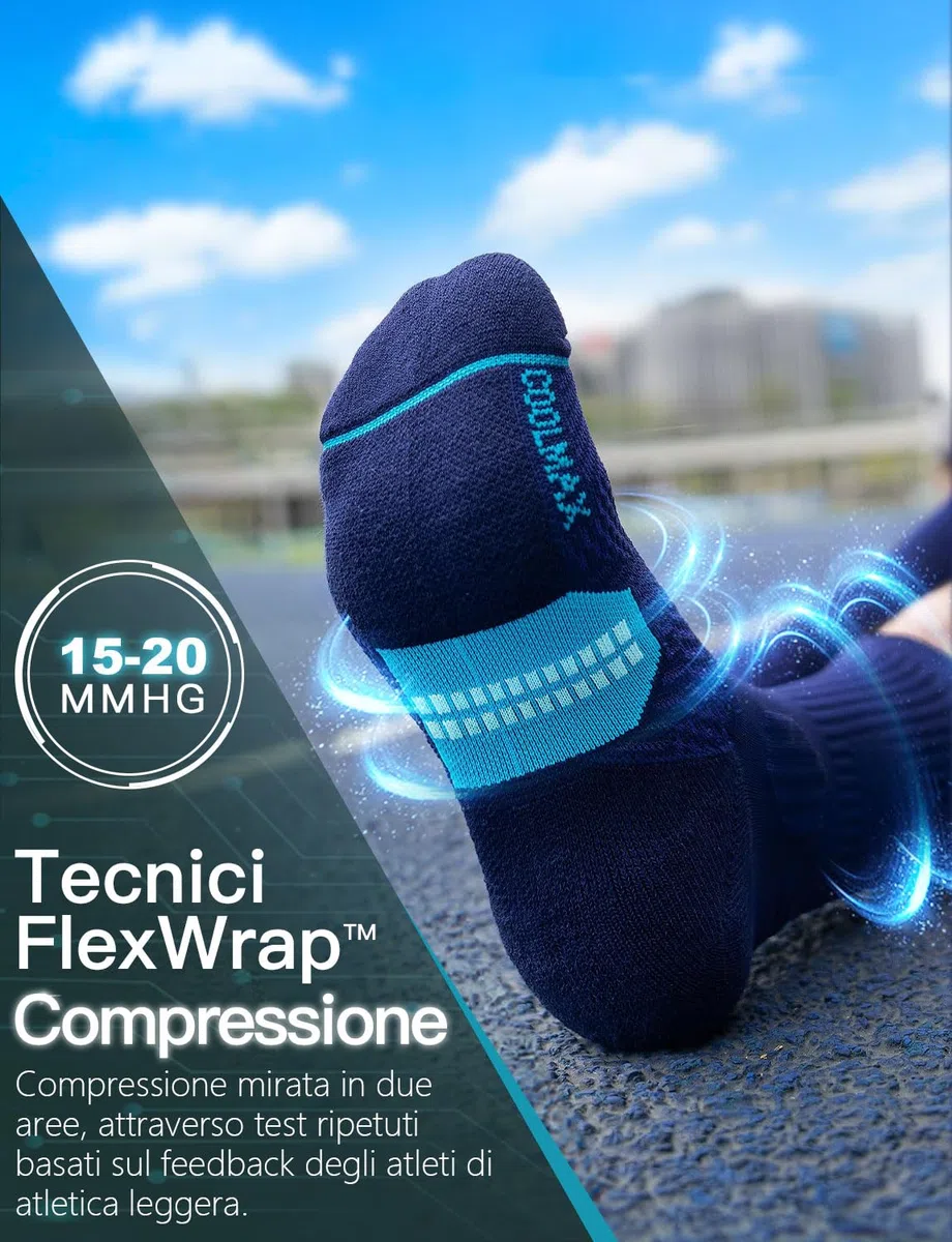 Juclise Bambù Coolmax Compressione Sportivi Calzini Uomo, Anti-vesciche per Allenamento e Trekking