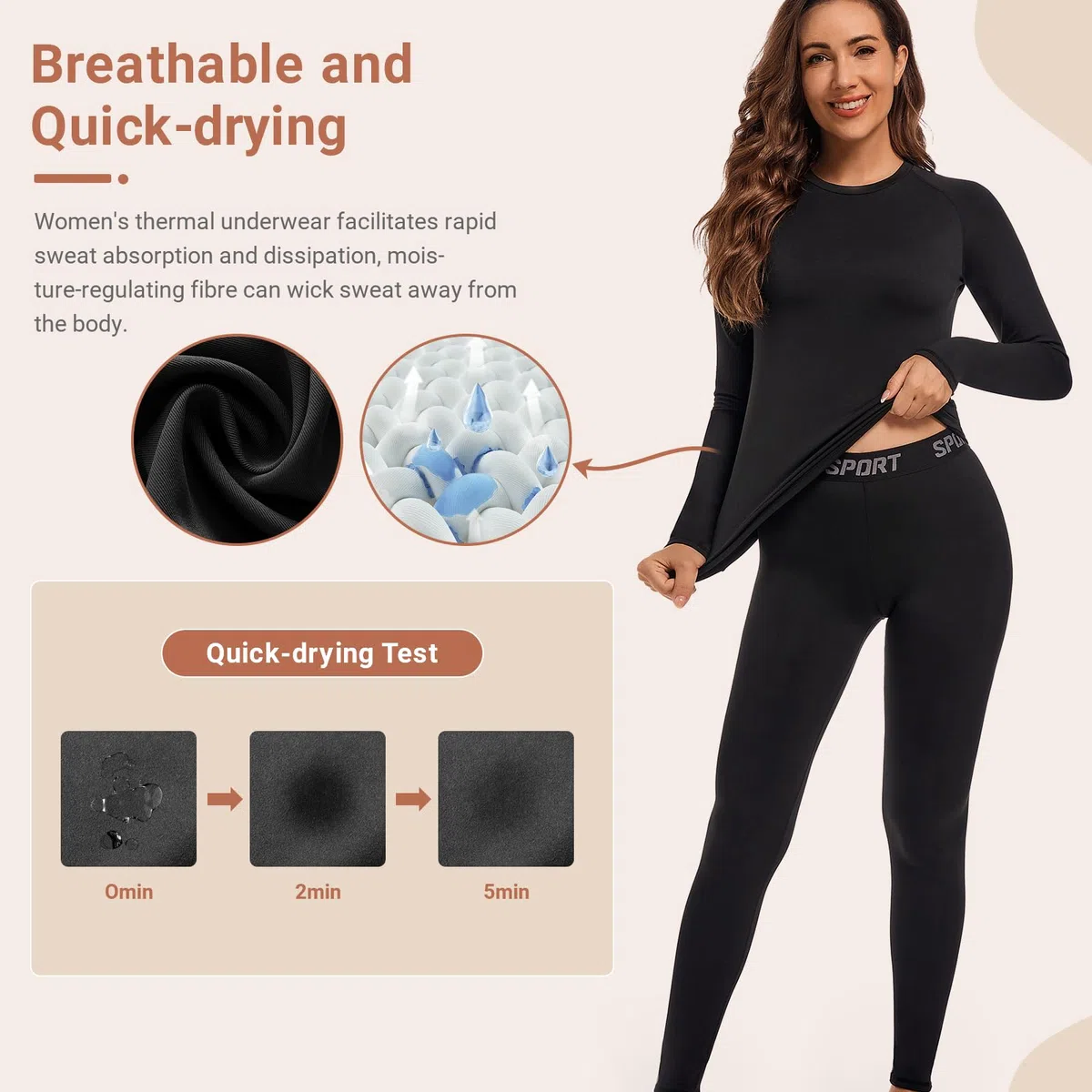 Leeboom Intimo Termico Donna Invernale Maglia Termica Donna Elastica e Asciugatura Tuta Termica Traspirante Ideale per Sci Corsa Palestra (Maglia+Pantaloni)