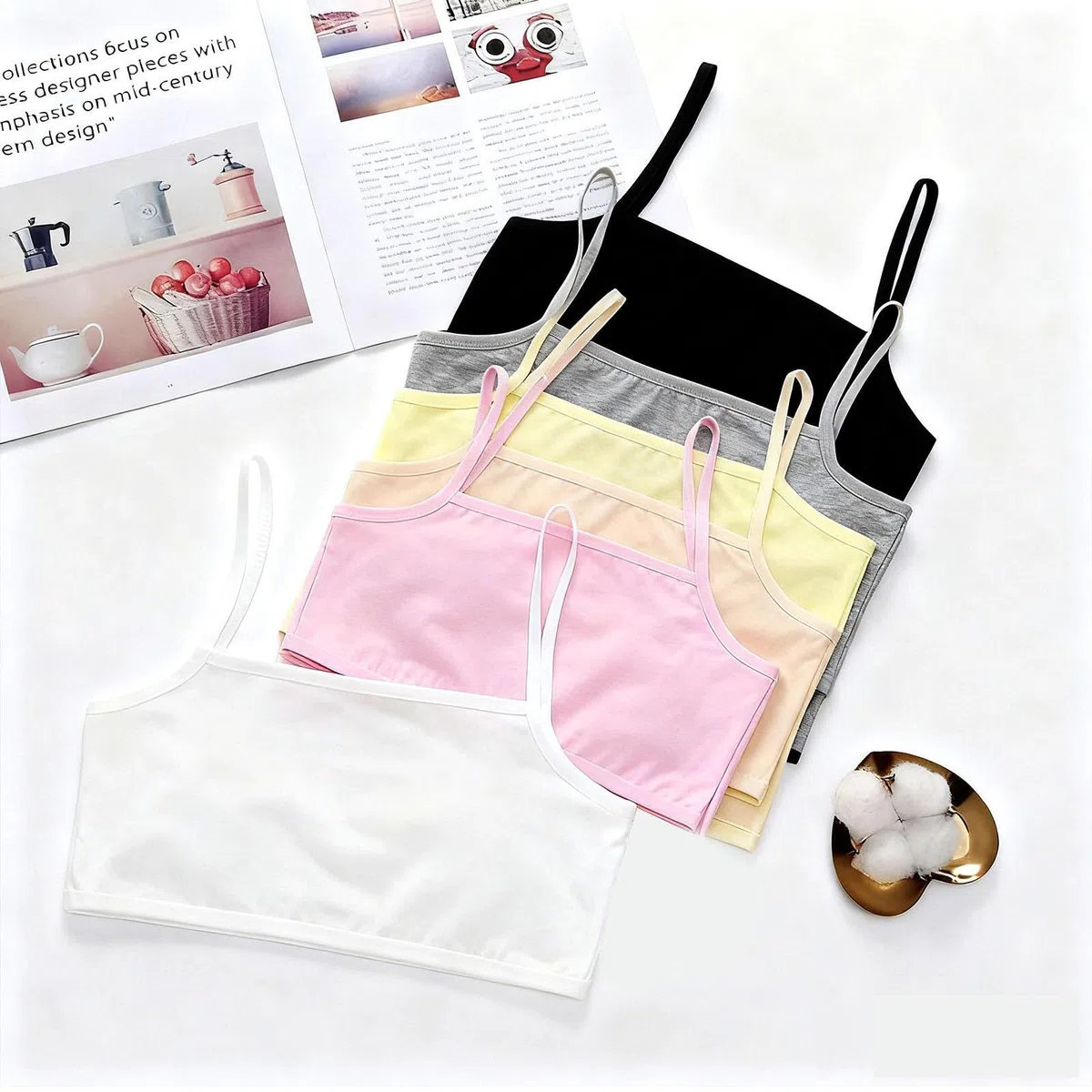 Confezione da 8 reggiseni sportivi per ragazze, morbidi e confortevoli, in cotone, per ragazze, non imbottiti, per allenamento, primi reggiseni per bambini e adolescenti, età 8-12 anni