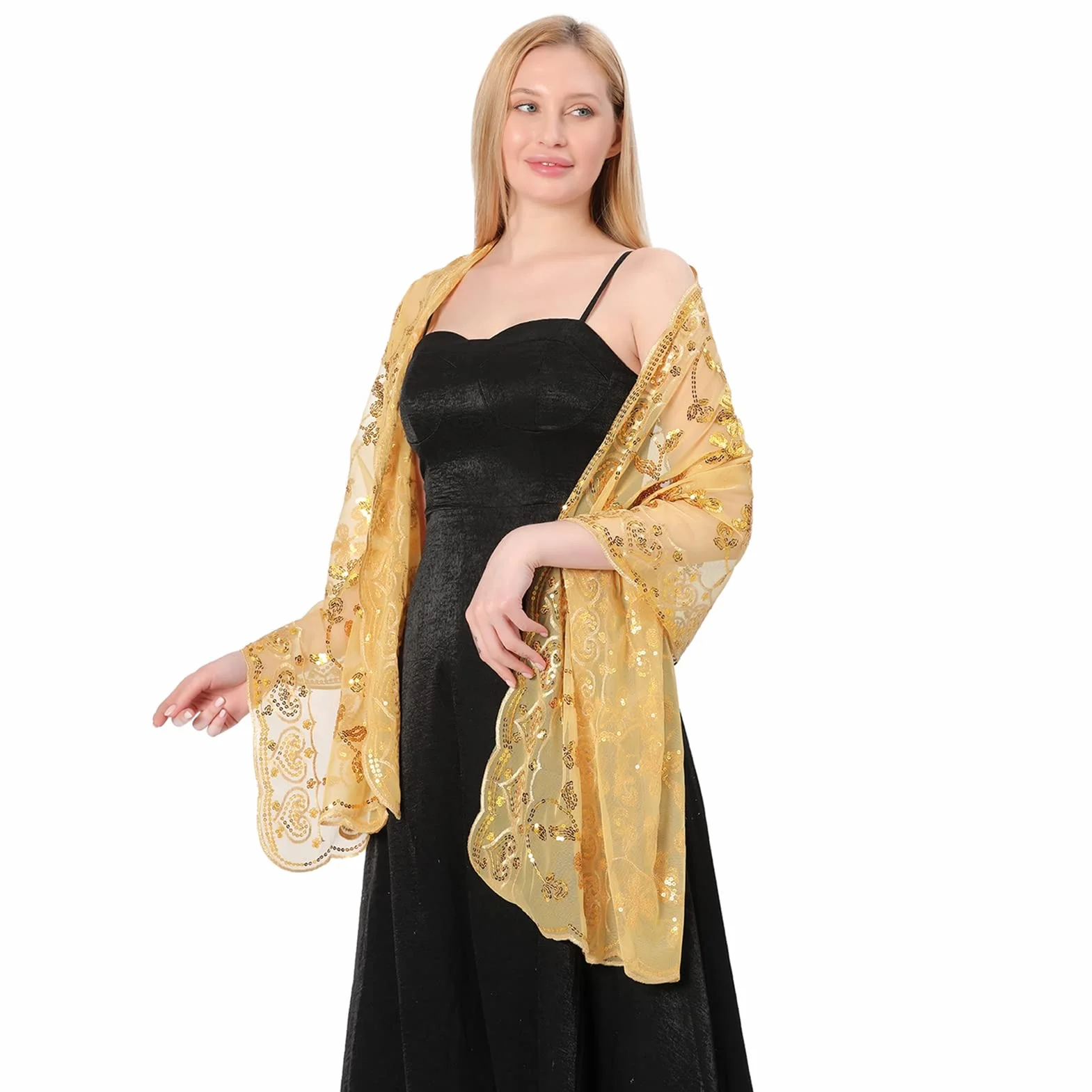 GIBZ Scialle da Donna Ricamato con Glitter Sottili Stole Floreali Vintage con Paillettes per Abiti da Sera da Sposa