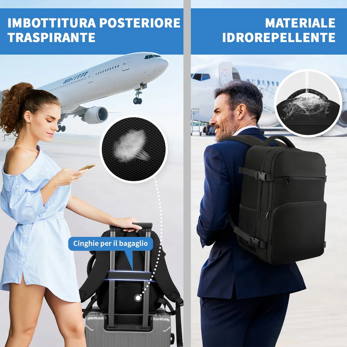 ZOMFELT Zaino Ryanair 40x30x20, 24L Bagaglio a Mano Aereo Zaino da Viaggio per Donna Uomo, Zaini Casual per laptop da 15 pollici Travel Bag Compatto Leggero per Ryanair, Wizz Air, Easyjet Nero