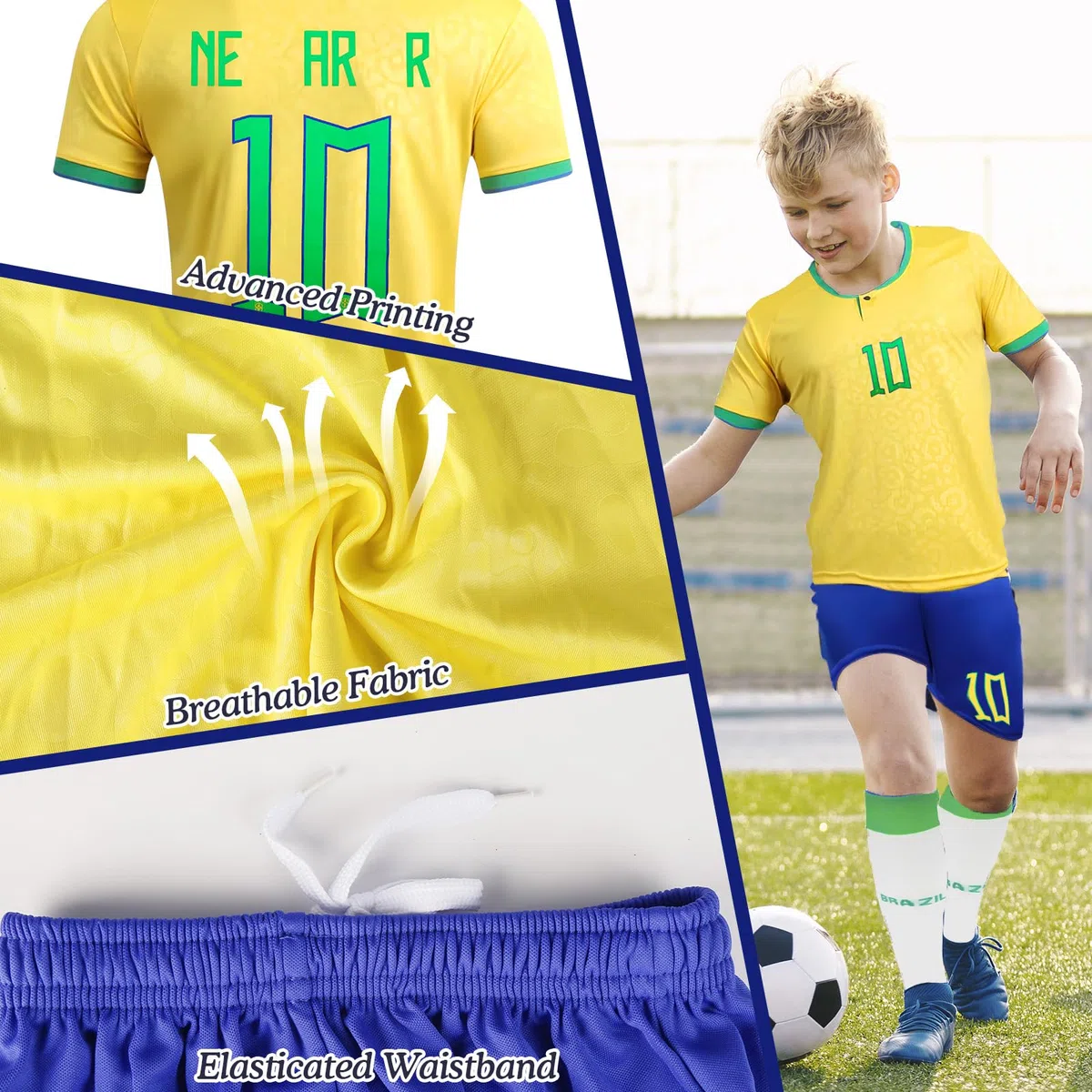 Maglie da Calcio per Bambini, N. 7/N. 10 Pantaloncini Ragazzi Abbigliamento T-Shirt Maglietta Calze Parastinchi Portachiavi Tatuaggi Temporanei Accessori Maglia da Calcio Esterni Sportiva Regali