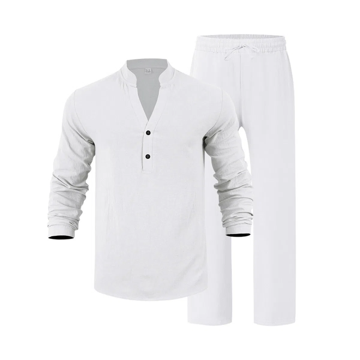 2 Pezzi Tuta Uomo Set Estivo in Lino, Camicia e Pantaloni con Elastico Vita, a Maniche Lunghe, Completo Traspirante Casual, per Spiaggia Vacanza Autunno