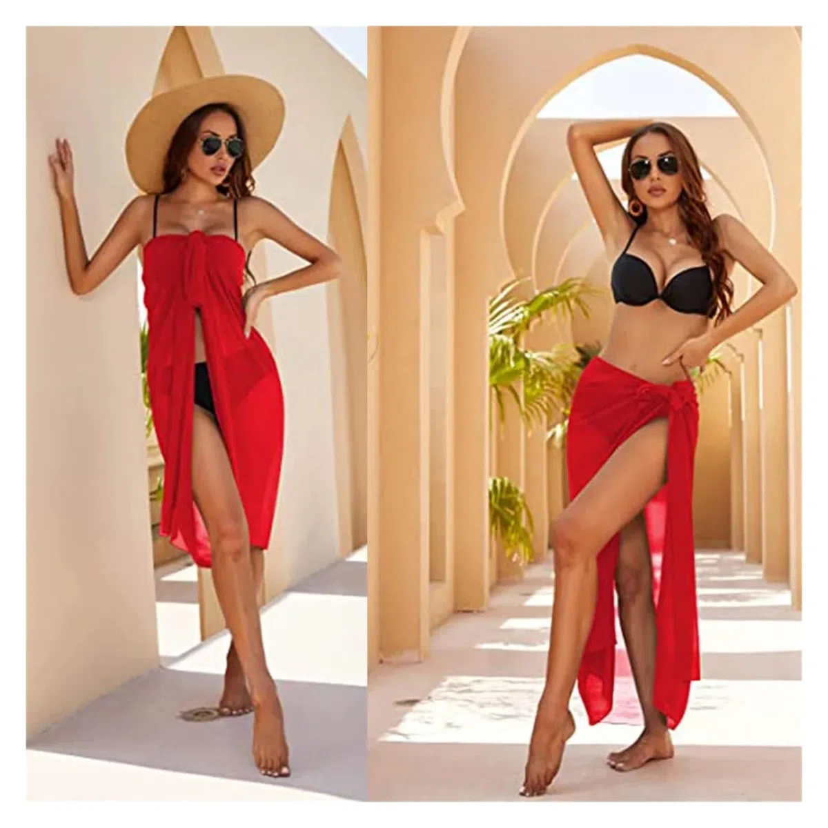 Gonna Copricostume Donna Copricostume da Spiaggia, Pareo Lungo e Corto da Donna, Copricostume da Spiaggia, Bikini, Gonna Corta Trasparente, Sciarpa for Copricostume da Bagno(Rose-Long)