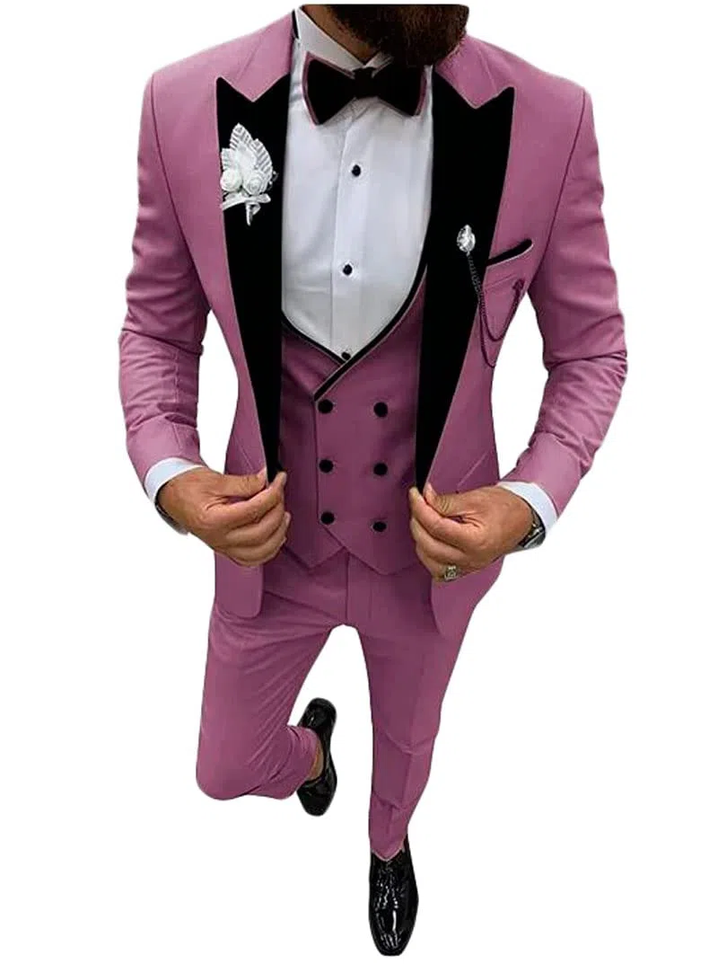 Uomo 3 PC Tacca Risvolto Abiti Da Sposa Singolo Petto Sposo Smoking Vestito Affari Casual Wear Giacca Pantaloni Gilet Set