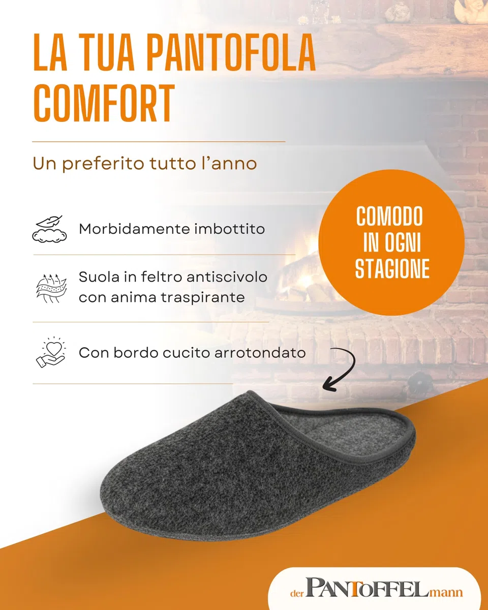 Pantoffelmann Pantofole in feltro con suola in feltro | Rosso/Grigio/Blu navy | Taglie 36–48 | Pantofole in feltro traspiranti e comode per donna e uomo | Pantofole eleganti e calde