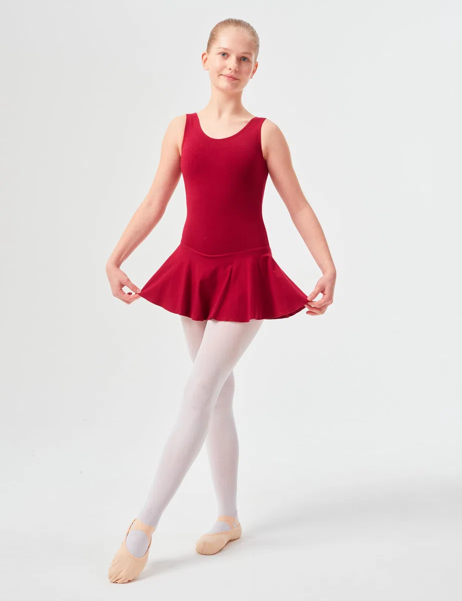 tanzmuster Body da Danza Classica 'Nora' con gonnelino per Bambini in Rosa, Celeste, Bianco, Nero, Viola, Fucsia, Blu Marino, Borgogna e Lavanda
