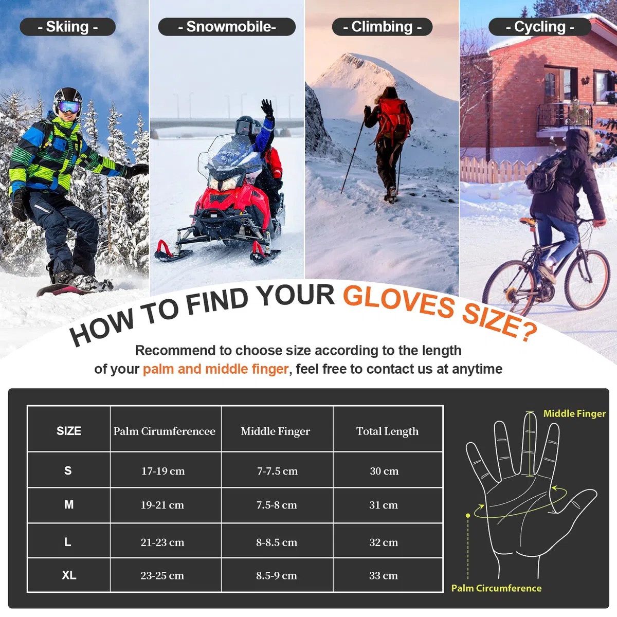 Vihir Guanti da Sci, Guanti da Snowboard Impermeabili Touchscreen 3M Thinsulate, Guanti Caldi da Ciclismo Invernali per Uomo Donna, Guanti Antiscivolo per Sci, Snowboard, Ciclismo, Arrampicata