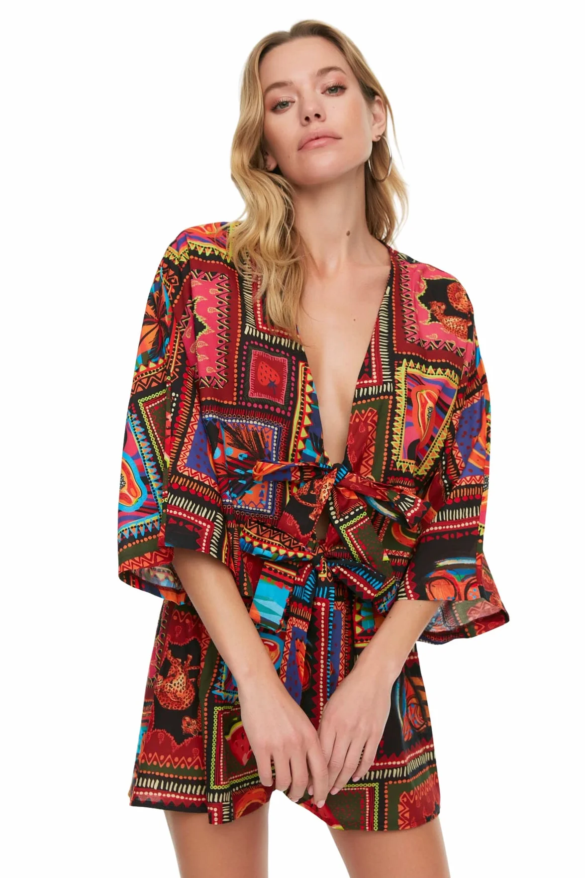 Trendyol Set di Due Pezzi Tessuto con Stampa Paesaggistica Donna Camicia