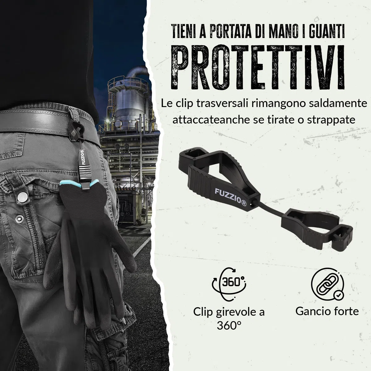 24 paia di guanti da lavoro e supporto clip per guanti FUZZIO (L - 9, Rosso)