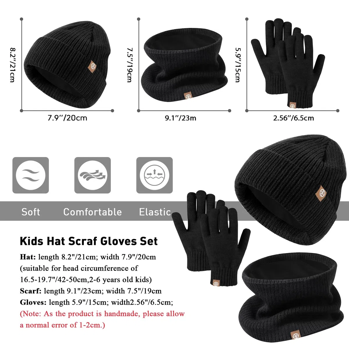 Set Invernale Bambini 3 Pezzi: Cappello di Maglia, Sciarpa e Guanti Touchscreen - Berretto con Fodera in Pile Caldo per Ragazze e Ragazzi 5-12 Anni